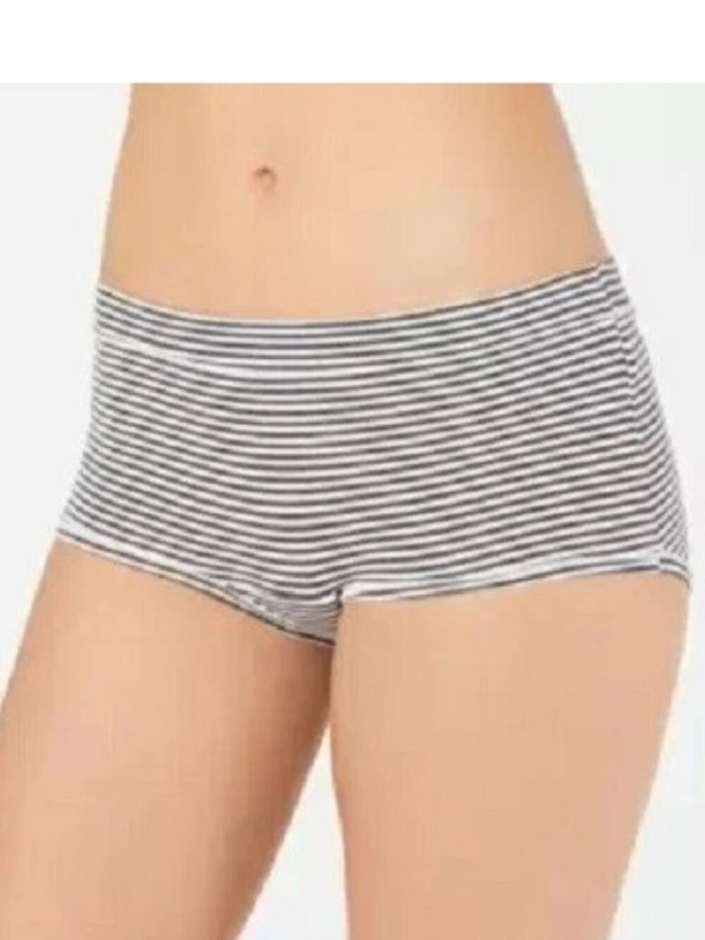 Alfani Women's Soft Boyshort Panty Underwear, Gray and White Stripe, XXL